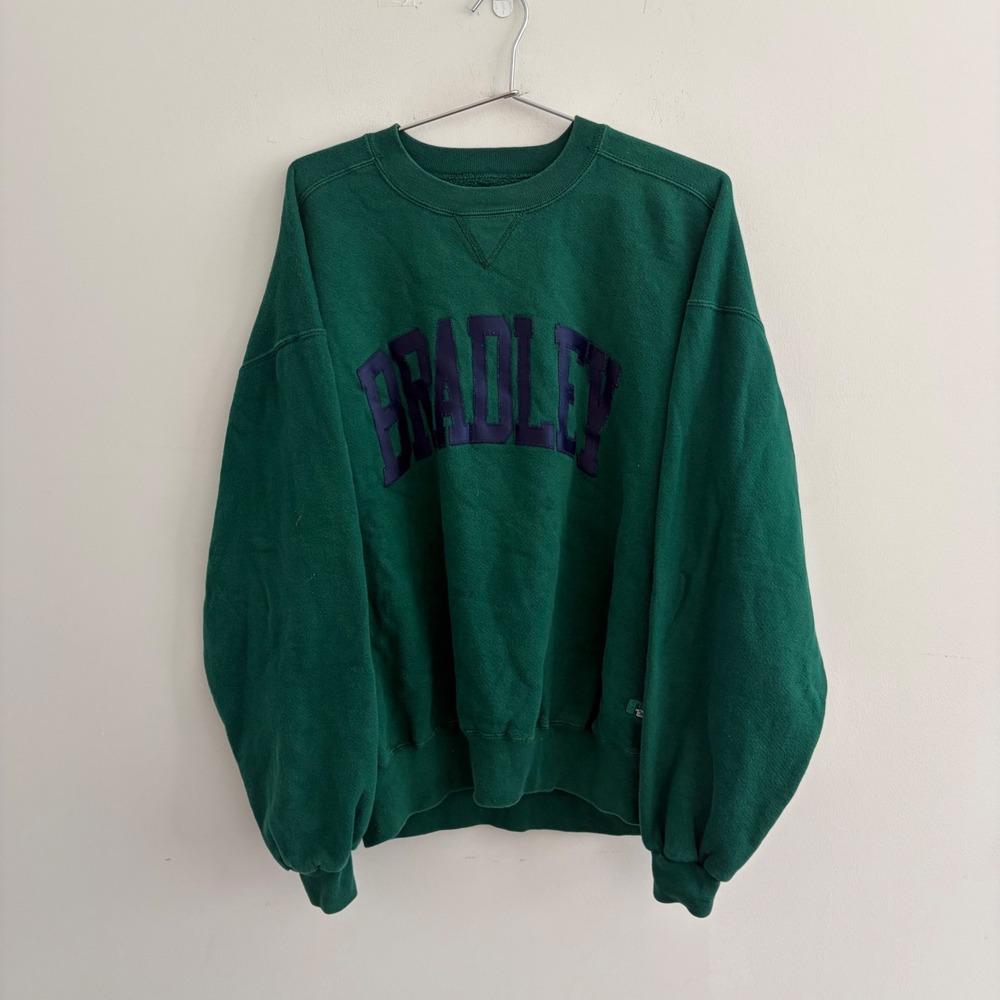 Vintage Russell Athletic Bradley University Green Sweatshirt Large Made in USA